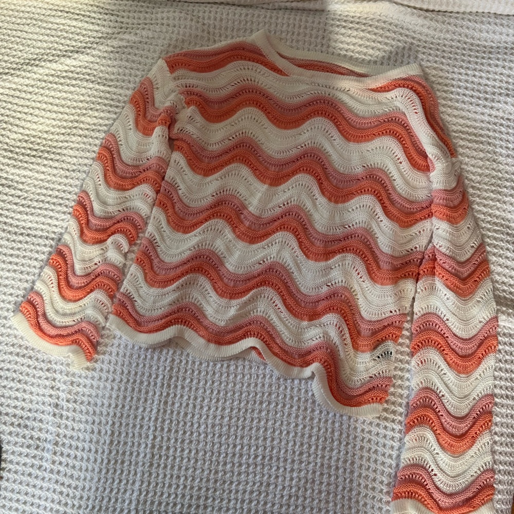 SHEIN Cream and Orange Open Knit Sweater